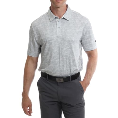 Image of Under Par Men's Golf Polo Breathable Moisture Wicking Quick Dry Stretch Short Sleeve All Over Print Golf Polo Shirt, 2385 - Grey, XXL