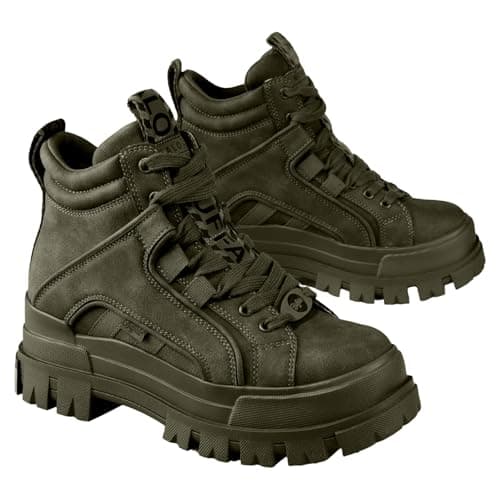 Image of Buffalo Aspha Nc Mid Women's Vgn NBK Mem Treaded Platform Platforms (Khaki, UK 7)