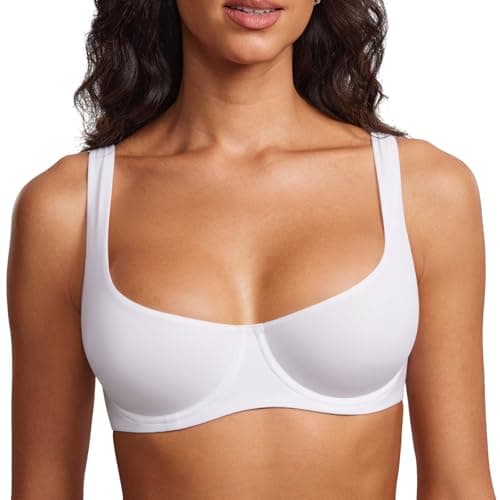 Image of DOBREVA Women's Unlined Balconette Bra Underwire Support Smooth Scoop Neck Plus Size White 36DD