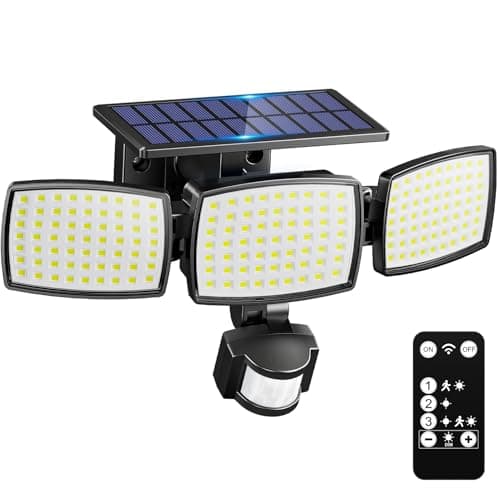 Image of KIBTOY 189LED Solar Security Lights, 1200LM Outdoor Solar Wall Light with Motion Sensor, 3 Adjustable Heads, 330° Wide Lighting Angle, IP65 Waterproof Solar Flood Lights for Yard, Garage, Pathway