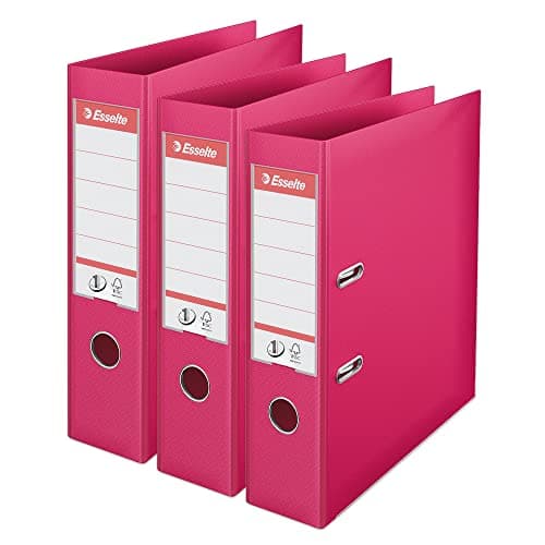 Image of Esselte VIVIDA A4 Lever Arch File, 75 mm Spine, 500 sheets Capacity, PP, Plastic Cover, Files & Folders, Fuchsia, 3 Pack, 624285