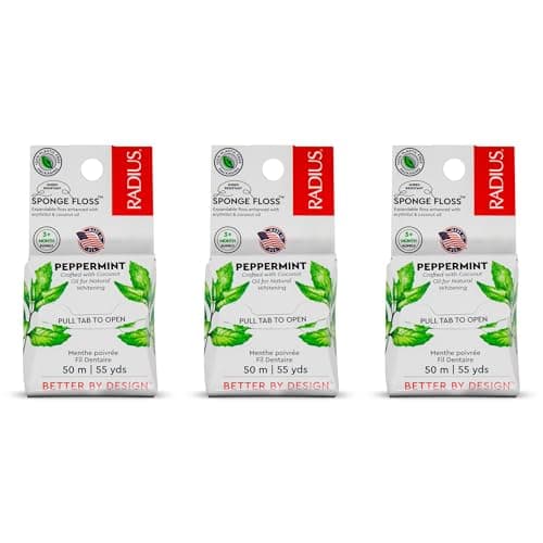 Image of Radius Peppermint Dental Floss 55 Yards Vegan and Non-Toxic Oral Care Boost Total Tooth & Gum Protection Clear - Pack of 3