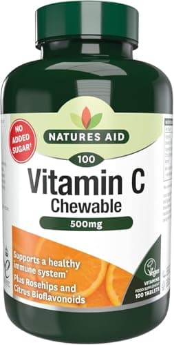 Image of Natures Aid Vitamin C 500mg 100 Chewable Tablets – Supports Immune System & Skin Health - High Strength, Sugar Free, Vegan, Non-GMO – Antioxidant Supplement