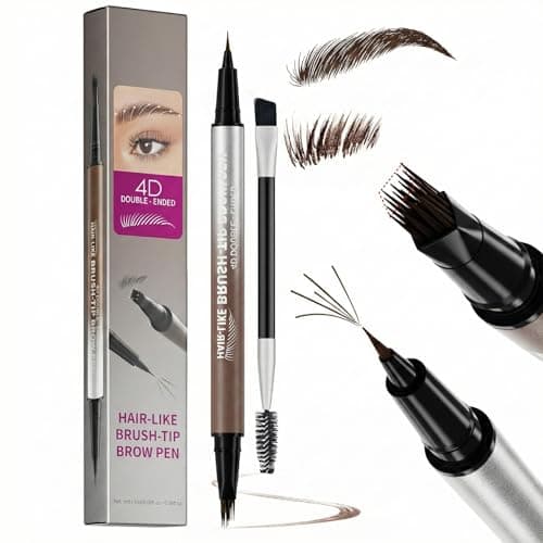 Image of 4D Dual-Ended Eyebrow Pen with Ultra Fine Brush Tip & Spoolie - Achieve Natural Hair-Like Brows, Smudge-Proof & Waterproof Formula for All-Day Wear in Dark Brown