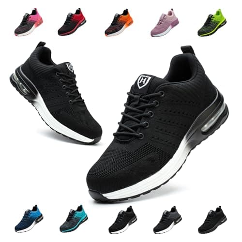 Image of Bawalon Safety Trainers Men Womens Steel Toe Trainers, Lightweight Safety Shoes Breathable Work Trainers Blackwhite UK 6 (Lable Size 39)