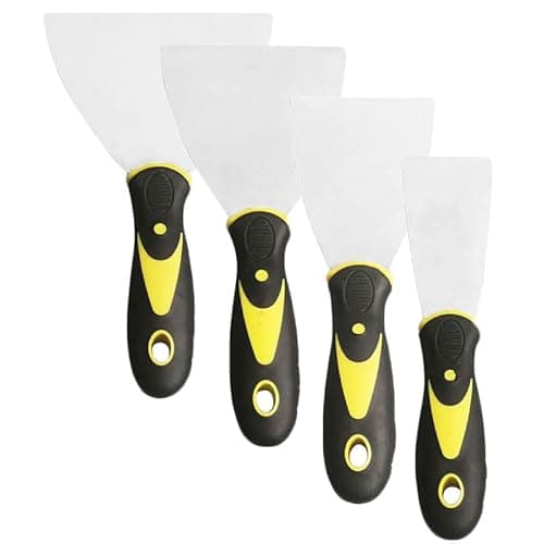Image of 4 Pack Paint Wallpaper Scraper Set, 2'', 3'', 4'', 5'' Stainless Steel Paint Scraper Set with Soft Handle, Plastering Tools for Drywall