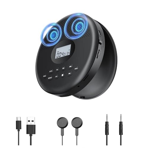 Image of Arafuna Portable CD Player with Bluetooth, Rechargeable Personal Discman CD Player with Speakers, Anti-Shock, LCD Display, 7 Play Modes & 5 EQ, TF & AUX Supported, Compact Size for Car Home Travel