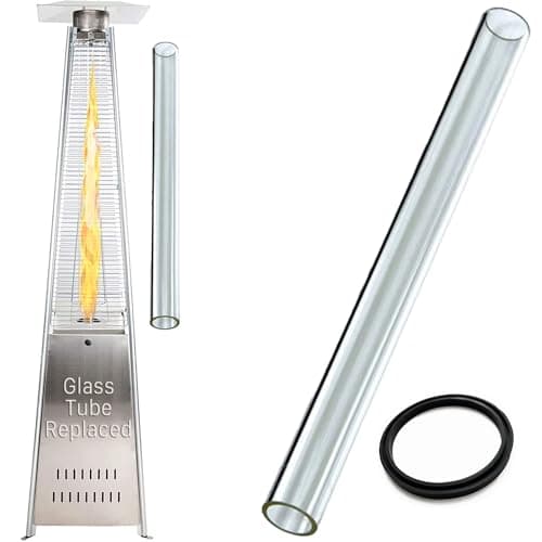 Image of GardenCo Outdoor Flame Patio Heater (TUBE ONLY HEATER NOT INCLUDED) - Stainless Steel Gas Pyramid Patio Heater - Weatherproof Cover and Wheels - 13Kw (Spare Glass Tube with Rubber Seal)