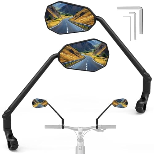 Image of Long Bike Mirror, [HD Large Wide Angle] [1 Pair] Diyife Bicycle Rearview Mirrors, 360°Rotatable Cycle Mirrors for Bike Handlebars 22-25.5mm, Shockproof Rear View Mirror for E-Bike Scooter Motocycle