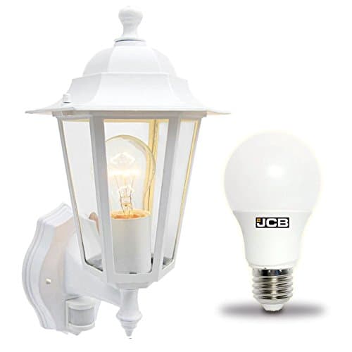 Image of Traditional 6 Sided Garden/Porch Outdoor Coach Wall Lantern IP44 (White 6 Sided + Motion Sensor + LED)