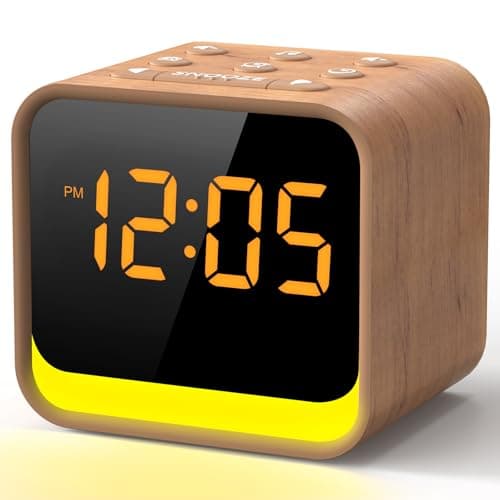 Image of Reacher FM Radio Alarm Clock with White Noise Machine, Digital Dimmable Display, 9 Alarm Tones, 7 Colors Nightlight, Soothing Sounds, Sleep Timer, Snooze, Mains Powered for Bedside