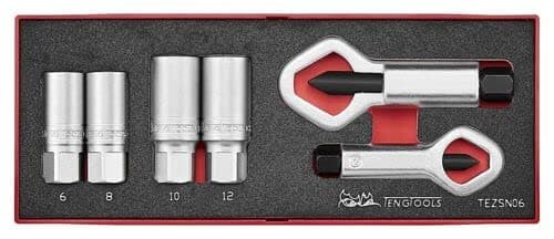 Image of Teng Tools 6 Piece Nut Splitter & 1/2 Inch Drive Stud Extractor EVA Foam Tool Set (For Removing Broken, Damaged, Split Nuts, Bolts & Studs) - TEZSN06
