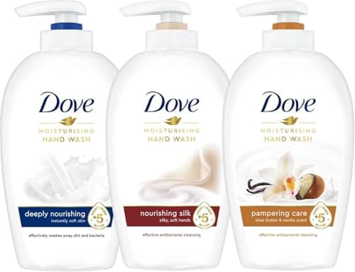 Image of Dove Moisturising Hand Wash Bundle | Deeply Nourishing, Nourishing Silk & Pampering Care – Hydrating Antibacterial Hand Soap with 5x Moisturising Blend | 250ml (Pack of 3)