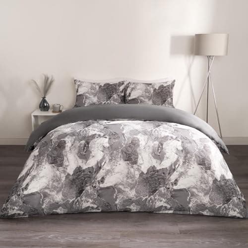Image of OHS Marble Bedding King Size, Reversible King Duvet Covers with Pillowcases Luxury Decorative King Bed Set Super Soft Quilt Covers, Grey & White