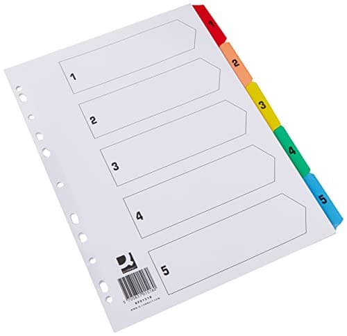 Image of Q-Connect 1-5 Index Multi-punched Reinforced Board Multi-Colour Numbered Tabs A4 White KF01518