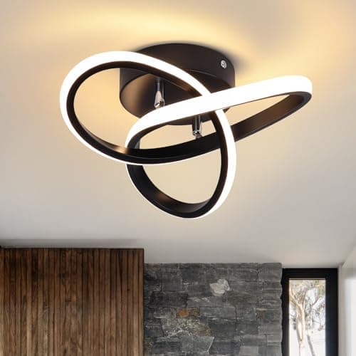 Image of EIDISUNY Led Ceiling Light, 25cm Black Simple Curved Small Hallway Lamp, Black Modern Ceiling Lights Fixture for Hallway Bedroom, Living Room Aisle Entryway Balcony Stair - 26W Warm White Light 3000K