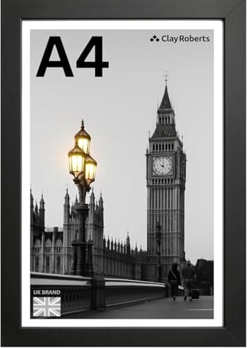 Image of A4 Black Photo Frame – Modern A4 Frame for Certificates, Pictures & Prints, Wall Hanging (Portrait or Landscape), Document & Poster Frame UK
