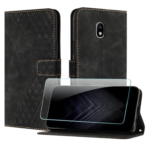 Image of JayModCase Case for Samsung Galaxy J7 2017 / J730 with Screen Protector, Flip Wallet PU for Galaxy J730 cover [Card Holder] [Magnetic Closure] [Kickstand] 360 Shockproof Protective Case - Black