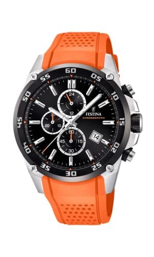 Image of Festina 'The Originals collection' Men's Quartz Watch with Black Dial Chronograph Display and Orange Rubber strap F20330/4