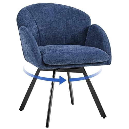 Image of Yaheetech Swivel Tub Chair, Flower Shape Chenille Armchair, Cute Vanity Chair with Removable Seat Cushion for Living Room/Bedroom/Makeup, Blue