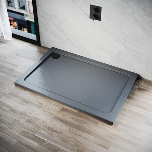Image of ELEGANT 1200 x 900 x 40mm Grey Stone Shower Tray for Shower Enclosure Cubicle and Shower Door + Waste Trap