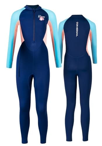 Image of Maeau Girls Swimsuit Long Sleeve Rash Guard Full Body Swimsuit for Kids Diving Suit One Piece Bathing Suit for Diving Snorkelling Surfing 11-12 Years Blue