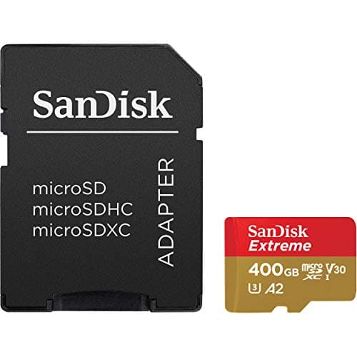 Image of SanDisk Extreme 400 GB microSDXC Memory Card + SD Adapter with A2 App Performance + Rescue Pro Deluxe, Up to 160 MB/s, Class 10, UHS-I, U3, V30, Red/Gold