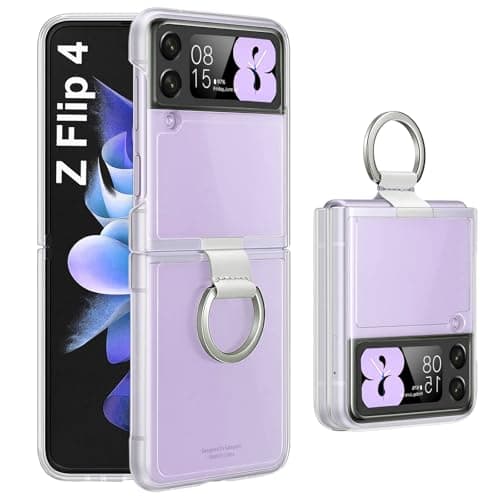 Image of MIMGOAL Case for Samsung Galaxy Z Flip 4 Cover with Ring [Slim Fit] Hard Transparent PC Cover,[Anti Yellow] Shock-proof Bumper Phone Case for Samsung Galaxy Z Flip4 5G 2022 - Crystal Clear