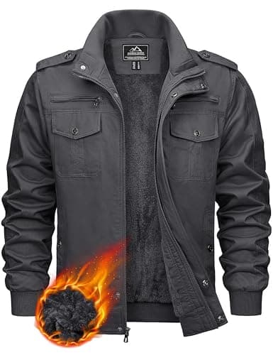 Image of KEFITEVD Men's Fleece Cargo Army Jacket Thermal Spring Military Motorcycle Jacket Multi Pockets Hunting Coat, XL,141 Dark Grey