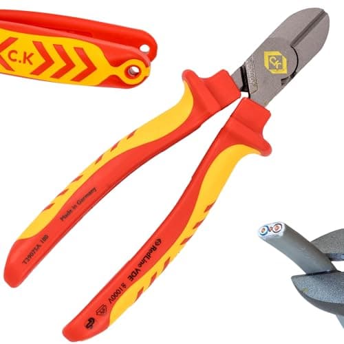 Image of C.K Redline 2025 Edition VDE Cable Cutters 180mm, German Made Electrical Insulated Wire Side Cutter, Lanyard Ready Heavy Duty Croppers for Electrician, Electricians Snips, CK Tools T39075A 180
