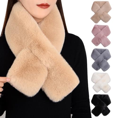 Image of Fjquamitix Warm Winter Fur Scarf, Long Soft Comfortable Faux Fur Collar, Textured Bow Fluffy Scarf for Women (Light Beige, One Size)