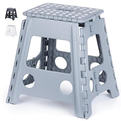 Image of LIVIVO Folding Step Stool – Compact and Lightweight Two Tier Anti Slip Stepping Stool - Folds Flat with Carry Handle for Easy Storage and Transport (Grey)