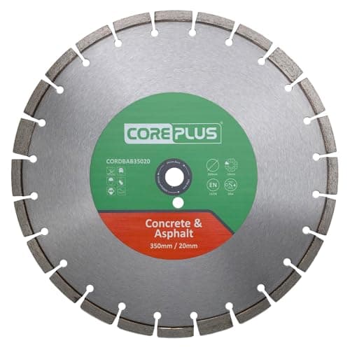 Image of CorePlus Concrete & Asphalt Diamond Blade 350mm x 20mm Bore – Abrasive Blade for Concrete, Gritstone, Breeze Blocks & Hard Materials, EN 13236 Quality Standard