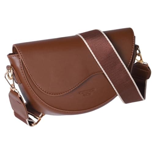 Image of hongking Cross Body Bag for Women,Leather Handbags for Women with Adjustable Wide Strap, Over Shoulder Bag for Ladies Girls Travel Shopping Work Brown