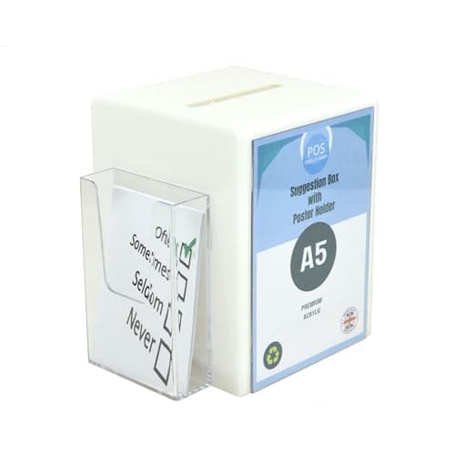 Image of Posdisplayshop Handmade White Suggestion Comments Exhibition Ballot Collection Box with Leaflet Holder - PDS9470WHITE