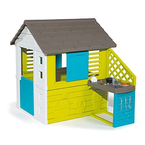 Image of Smoby Pretty Haus - Children's Playhouse for Indoor and Outdoor Use with Kitchen and Kitchen Toy (17 Pieces), Garden Shed for Boys and Girls from 2 Years