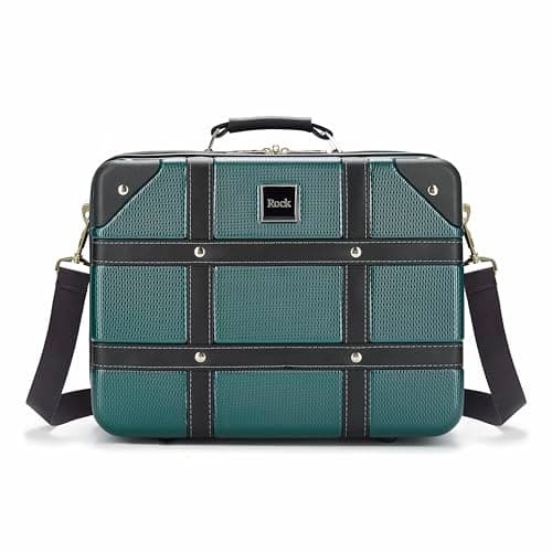 Image of Rock Vintage Vanity Hard Shell Vanity Case in Emerald Green – Hand Luggage Approved, Removable Shoulder & Suitcase Handle Strap, Lockable Zips – 29.5 x 37 x19cm 1.3KG