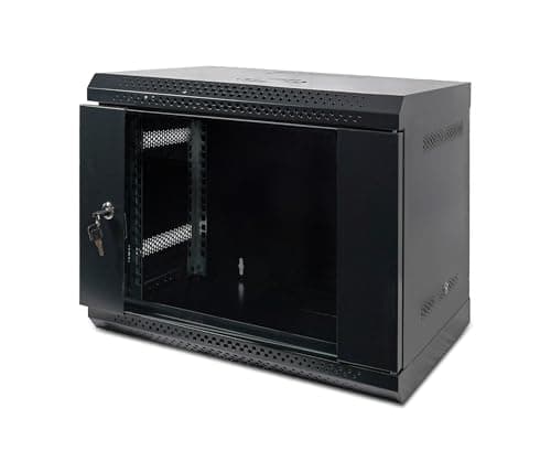 Image of Bestfor 19" Assembled Data Server Rack Data Cabinet 400mm Deep, Wall or Floor Mounting, 19 Inch Standard Rack Size for Home, Office, Server Room, Computer, Audio with Lockable Glass Door 9U 400mm