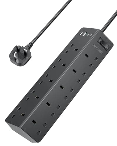 Image of 10 Way Extension Lead with USB Slots(2 USB C), ANVODE 14-IN-1 Plug Extension Socket with Switch, Multi Plug Power Strip for Home Office Dorm, 2M Extension Cable, Black