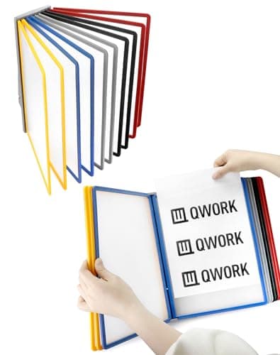 Image of QWORK® 2 Pack Wall Document Organiser, Display Panel Wall Unit for Storing and Displaying A4 Documents, Includes 10 Display Panels in Assorted Colours