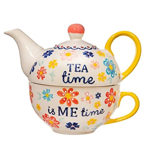 Image of Sass & Belle Folk Floral Tea for One - Ceramic Teapot Set with Mug Classic Pattern Afternoon Tea Set, Decorative Home Decor Accessory Designed by Sass and Belle