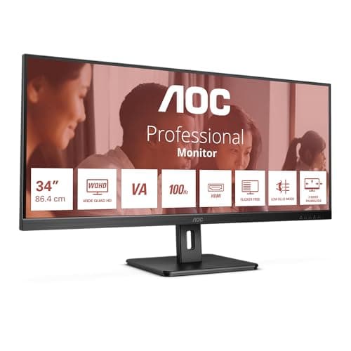 Image of AOC U34E2M - 34" QHD Monitor, 100Hz, VA, 4ms, Low blue Light, Adaptive Sync, Flicker Free, Vesa mountable, Tilt (3440 x 1440 @ 100Hz, 300 d/m², HDMI 2.0 / DP 1.2 ), Black