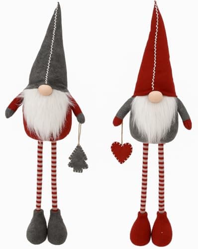 Image of Muddy Hands Set of 2 Christmas Gonk Decorations - Scandinavian Gnome Ornaments with Extendable Legs Which Make it 90cm Tall - Festive Xmas Shelf or Fireplace Decor