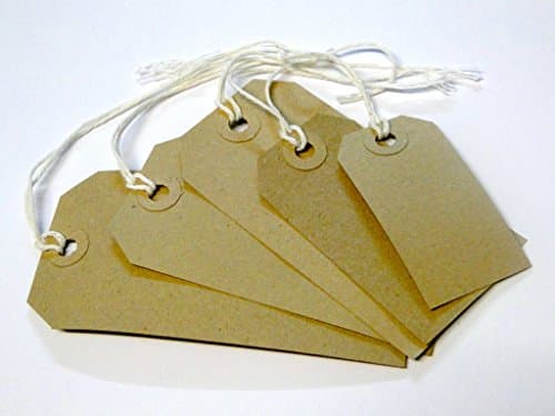 Image of Quality Buff / Brown / Natural 82 x 41mm Strung Tags Price Tags Labels Reinforced Rings Luggage Strong String Retail Gun Ticket Tie On Gift (Pack Of 50)