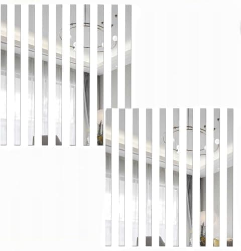 Image of 20Pcs Sliver Mirror Wall Stickers Striped Design Art Tile Decal DIY Self Adhesive Wall Line Border Decals Removable Acrylic Mirror and Murals Paint, Wall Stickers and Murals (5 * 20cm)