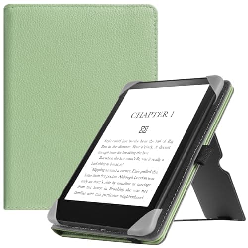 Image of HGWALP Universal Case for 6" eReaders, Folio Leather Stand Cover with Handstrap Compatible with All 6 inch Paperwhite/Kobo/Tolino/Pocketook/Sony E-Book Reader-Matcha
