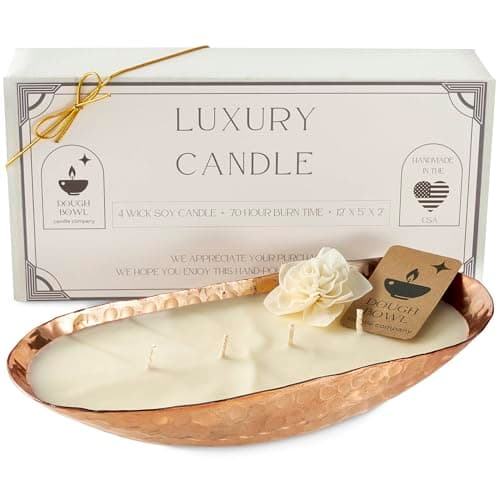Image of Dough Bowl Candle Company Luxury Candle - Scented Luxury Candles for Home, 12x5x2 Inch Vessel for Women and Men, Fancy 4 Wick for All Occasions (Gardenia Tuberose, Copper)