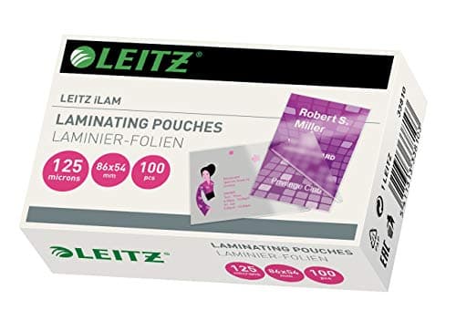Image of Leitz 33810 Laminating Pouches Made of 125 Micron Thick Material (Transparent, Glossy, Credit Card) - Pack of 100