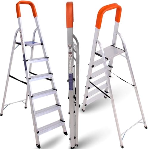 Image of Lightweight Step Ladders 6 Step 67.75’’ (167 cm), 330.6 lbs (150 kg) Max Load, Non-Slip Wide Steps, Foldable, Heavy Duty Aluminium Tall Folding Ladder - Compact& Portable