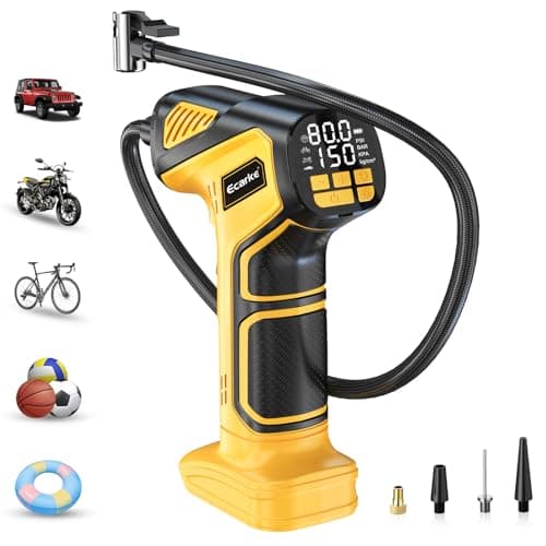 Image of Ecarke Cordless Tyre Inflator: Air Compressor for De walt 20V Battery, Max 10Bar(150 PSI)- Portable Electric Air Pump with Digital Pressure Gauge for Car, Motorcycle, Bike, Sports Ball etc(No Battery)